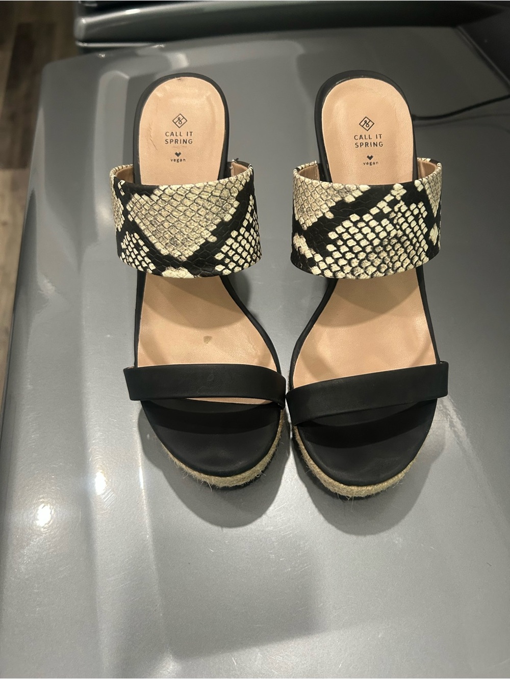 Call It Spring Black & Snake-Print Espadrille Wedge Sandals